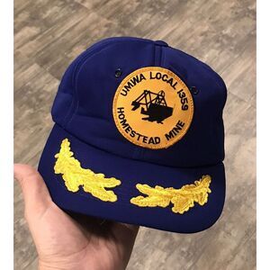 Vintage UMWA Local 1359 Homestead Mine Snapback Hat‎ USA Patch Cardinal Cap